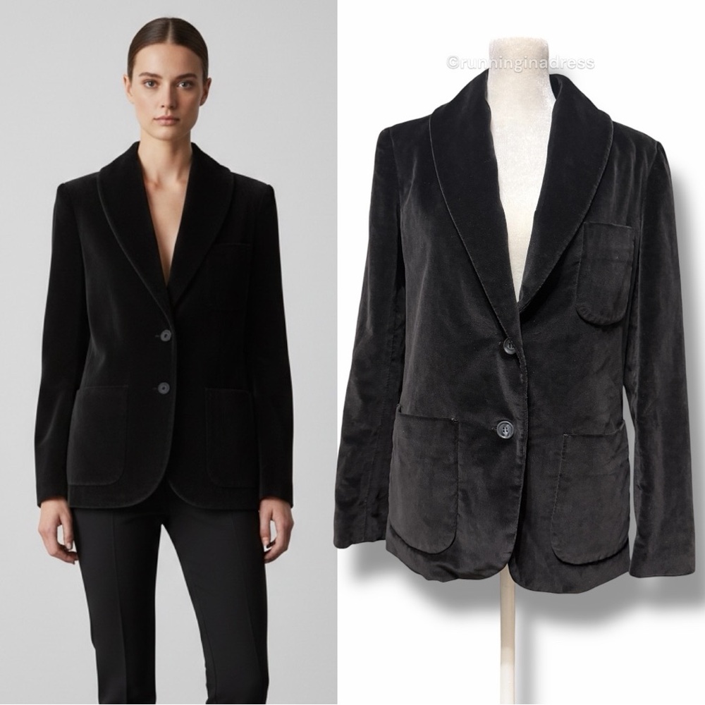 Vintage 80s Crazy Horse Black Velvet Shawl Collar Blazer Size 5/6 Fits XS/S